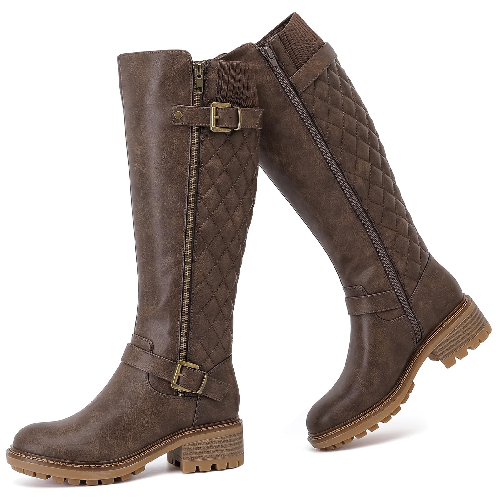 Women's Knee High Boots Classic Comfort Riding Combat Boot Round Toe Side Zipper Long Tall Fall Winter Boots for Women.